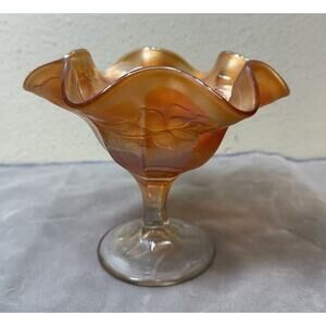 Antique Carnival Glass Fenton: Wreath of Roses Compote Marigold